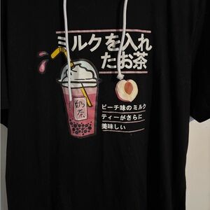 Black Graphic Hoodie with Bubble Tea Design